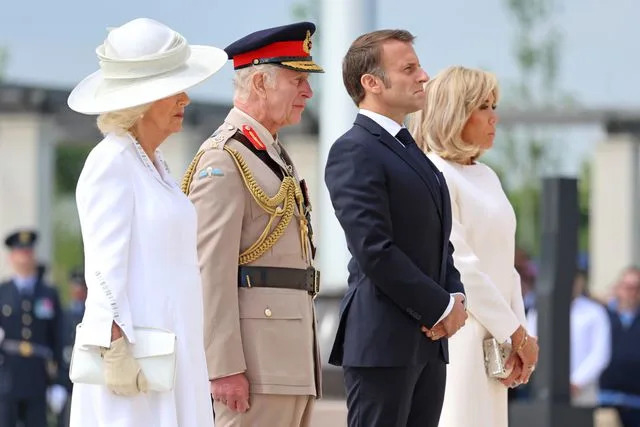 Getty Queen Camilla, King Charles, Emmanuel Macron, and Brigitte Macron on June 6, 2024