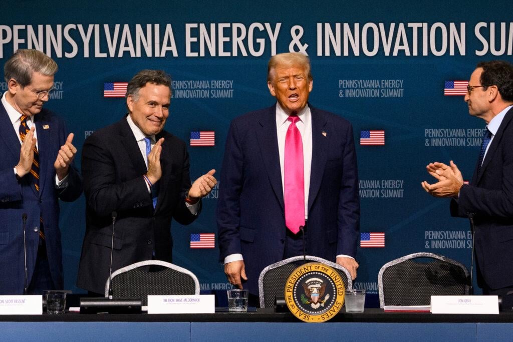 Trump hails $90 billion in corporate investment to make Pennsylvania an AI hub, fueled by natural gas. While government, energy, tech and banking leaders held a summit, protestors warned of worsening climate pollution and a future shaped by “the worst people on Earth.”