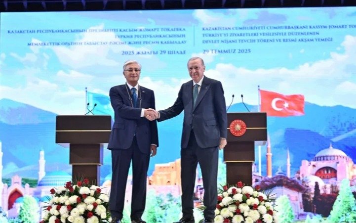 President Erdoğan hands over Türkiye's highest state award  Devlet Nişanı Order to Kassym-Jomart Tokayev
