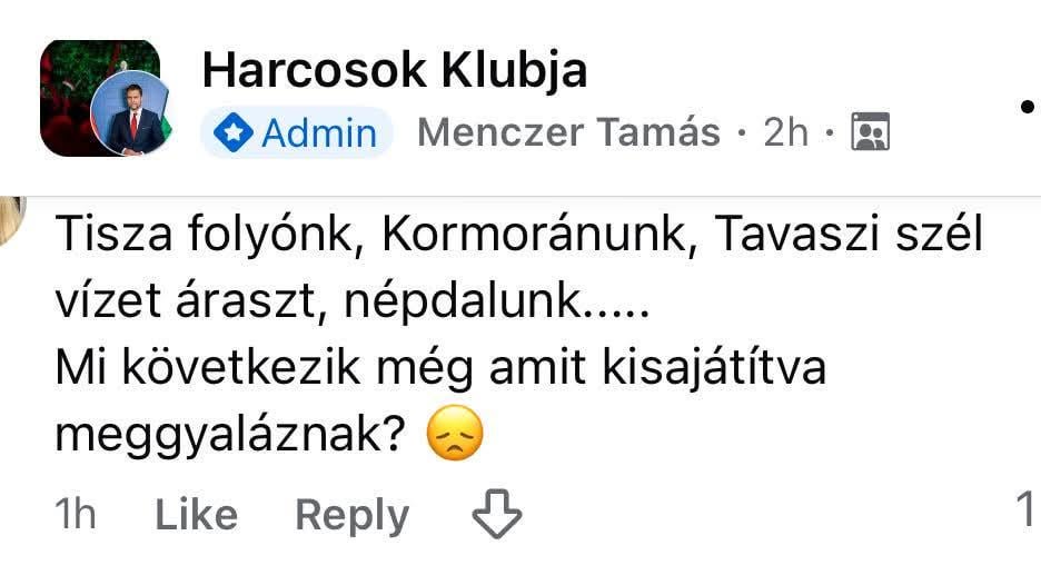 Menczer siránkozik, hogy a Tisza kisajátít dolgokat, miközben ők 15 éve mindent kisajátítottak a magyarságból. Fáj nekik, hogy ennek vége van.