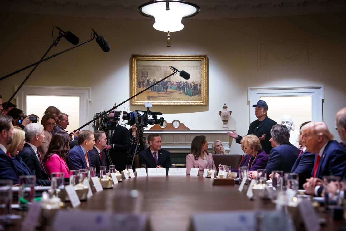 Tesla and SpaceX CEO Elon Musk, head of the Department of Government Efficiency (DOGE), speaks during a Cabinet meeting held by President Donald Trump at the White House on February 26, 2025 in Washington, DC.