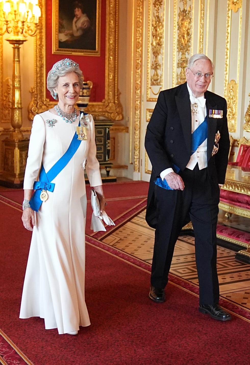 windsor, england july 8: birgitte, duchess of gloucester and prince richard, duke of gloucester arrive for the state banquet for president of france emmanuel macron and his wife brigitte macron, at windsor castle on july 8, 2025 in windsor, england. president emmanuel macron and mrs brigitte macron visit the uk in the first visit state visit made by france in 17 years. they are staying at windsor castle, hosted by king charles iii and queen camilla, and a banquet will be held there in their honour. the macrons will visit imperial college, and the president will address parliament during his stay. (photo by aaron chown pool/getty images)