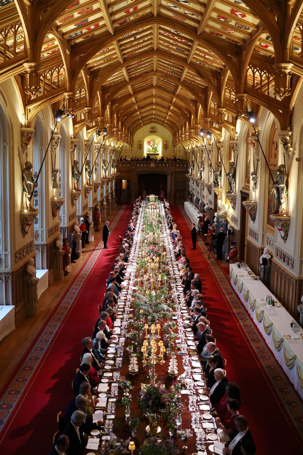 windsor, england july 08: a general view of the state banquet at windsor castle on july 08, 2025 in windsor, england. president emmanuel macron and mrs brigitte macron visit the uk in the first visit state visit made by france in 17 years. they are staying at windsor castle, hosted by king charles iii and queen camilla, and a banquet will be held there in their honour. the macrons will visit imperial college, and the president will address parliament during his stay. (photo by chris jackson/getty images)