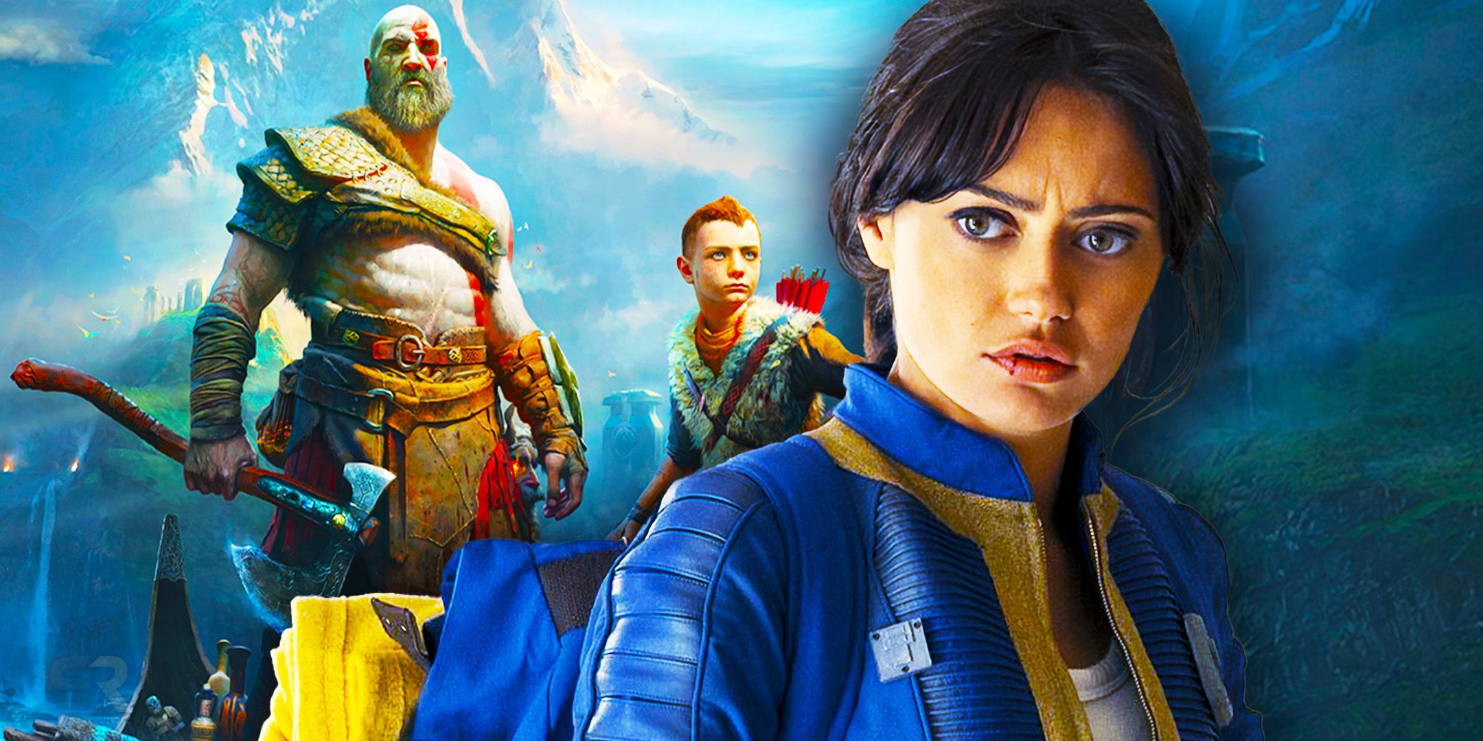 Imagery from God of War and Fallout