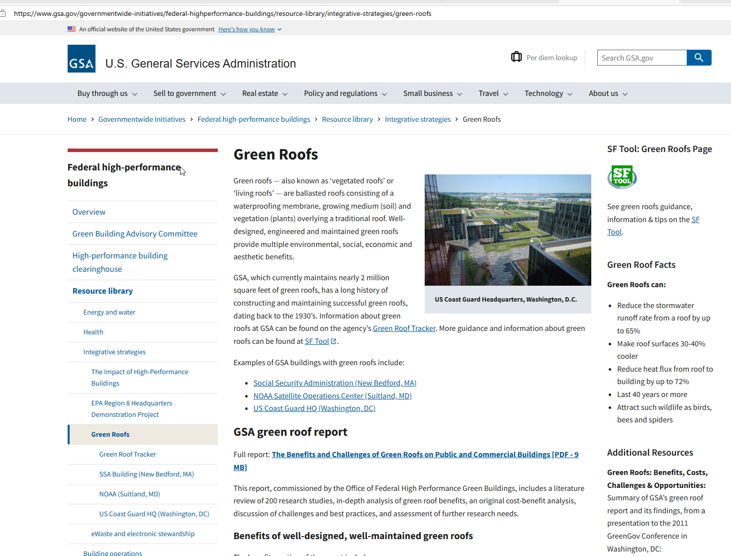 Link to GSA page - Green Roofs 