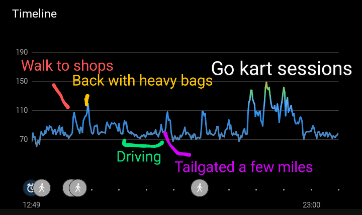 [OC] Heart rate peaks driving go-karts for 40 minutes
