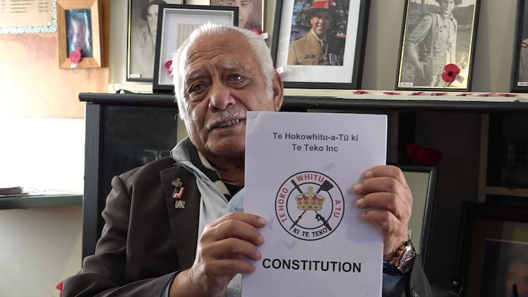 Hemana Waaka holds the constitution for their breakaway club, Te Hokowhitu a Tū ki Te Teko Inc.