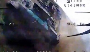 Photo of an Ukrianian FPV drone seconds before striking a rare Russian BMPT “Terminator”