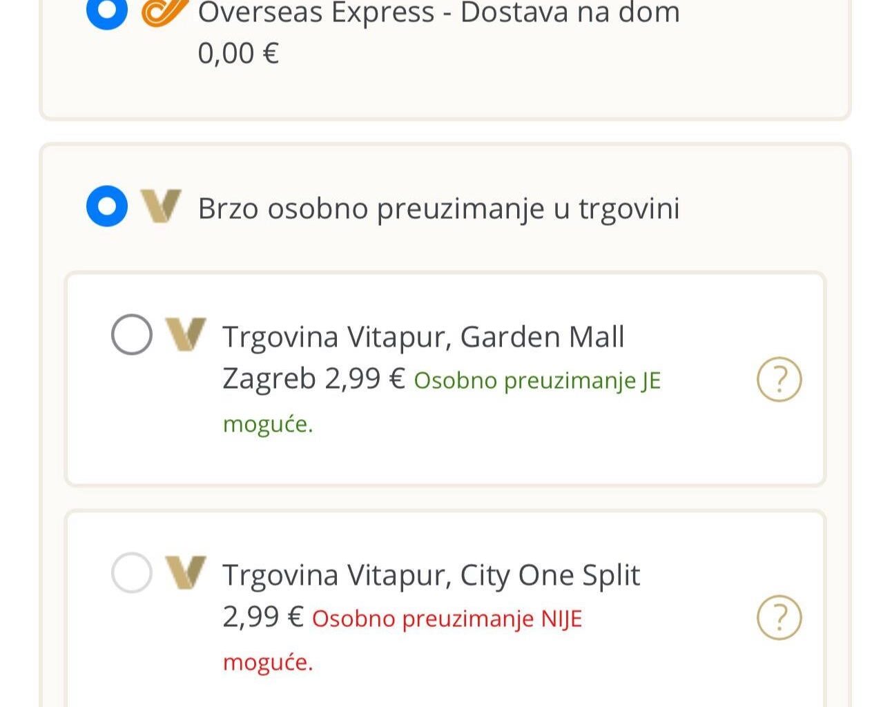 Vitapur naplaćuje osobno preuzimanje u poslovnicama prilikom online kupnje