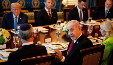 US President Donald Trump and Israeli Prime Minister Benjamin Netanyahu attend a dinner in the White House on Monday