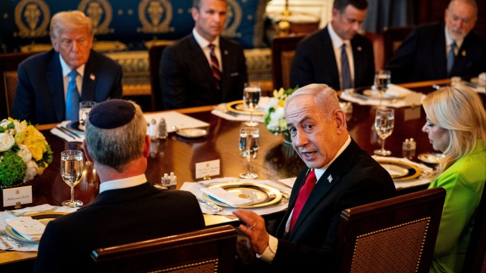 US President Donald Trump and Israeli Prime Minister Benjamin Netanyahu attend a dinner in the White House on Monday