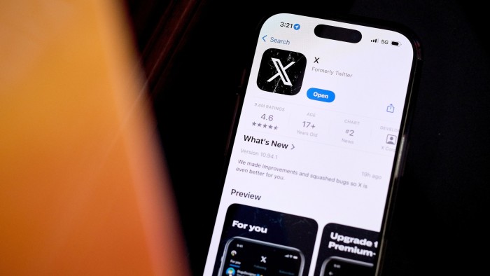 The X app in the Apple App Store on a smartphone