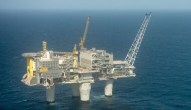A natural gas platform stands in the North Sea