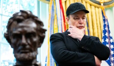 Elon Musk looks on during a news conference with US President Donald Trump in the Oval Office of the White House in Washington in May