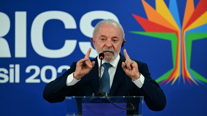 Brazil’s President Luiz Inácio Lula da Silva speaks during a press conference at the Brics summit in Rio de Janeiro on July 7 2025