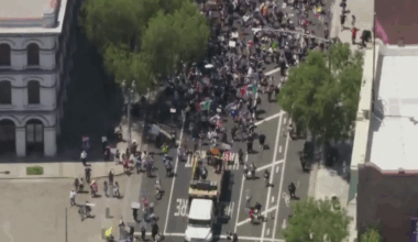 Immigration enforcement protesters take to downtown LA streets on July 4th