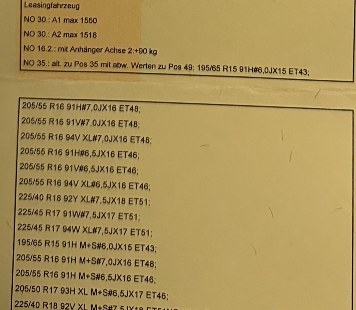 Erlaubte Dimension Ganzjahresreifen mit M&S Kennzeichnung