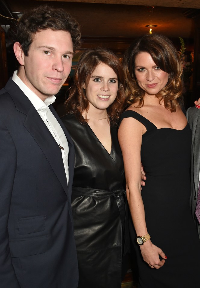 Jack Brooksbank, Princess Eugenie of York, and Gabriela Peacock at an event.