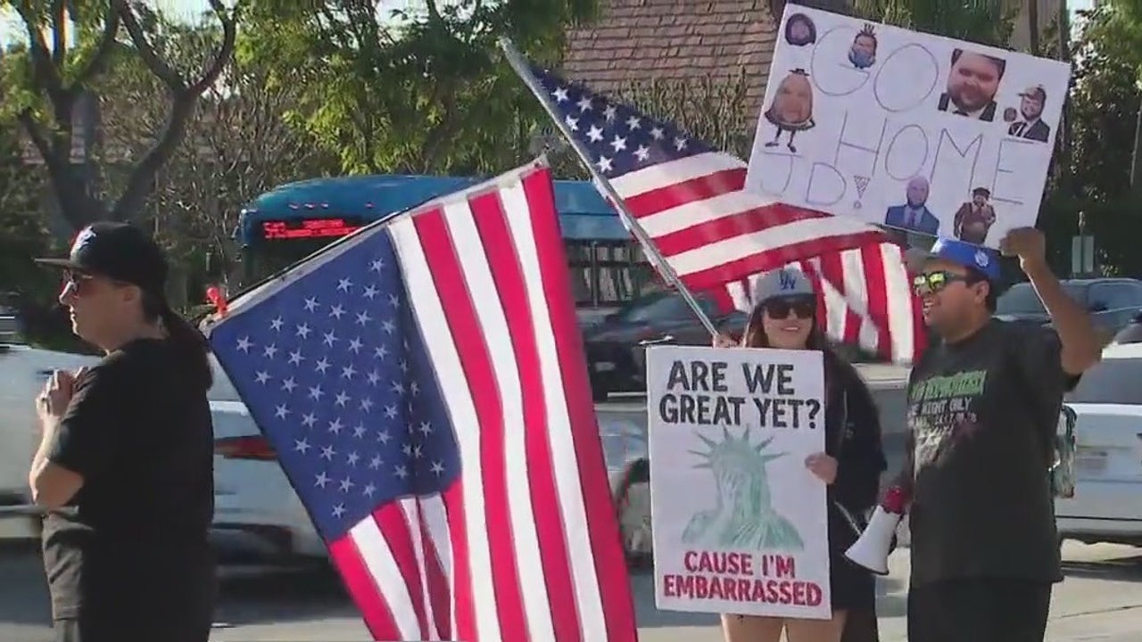 JD Vance visits Orange County, crowds protest in Anaheim