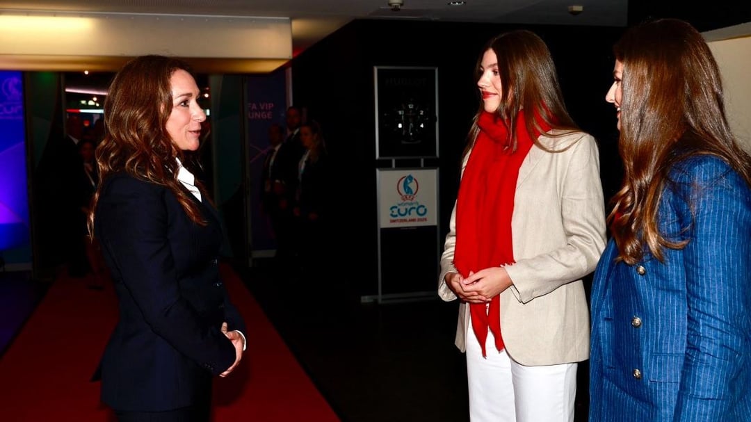 Princess Leonor and Infanta Sofía attend the final of the UEFA Women's EURO 2025 between the national teams of England and Spain.