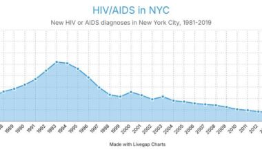 New HIV/AIDS diagnoses in NYC, 1981-2019 [OC]