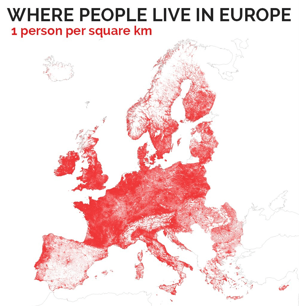 Population density in Europe. Spain is built different.