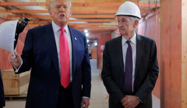 donald trump jerome powell safety hats tour fed renovations