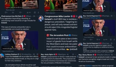 AIPAC zombies in Congress tweet in unison condemning Ireland for proposed law banning trade with companies operating in illegal Israeli settlements in the illegally-occupied Palestinian territories.