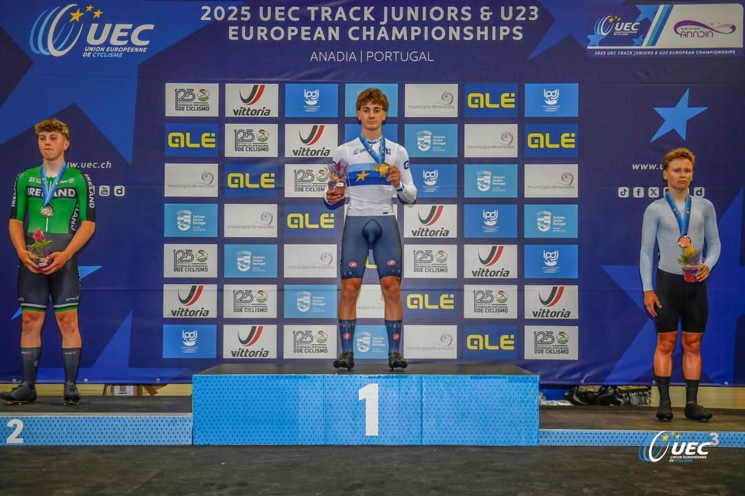 L'oro di Jacopo Vendramin ai Campionati Europei su pista juniores di Anadia ©TaskFoto/Sprint Cycling