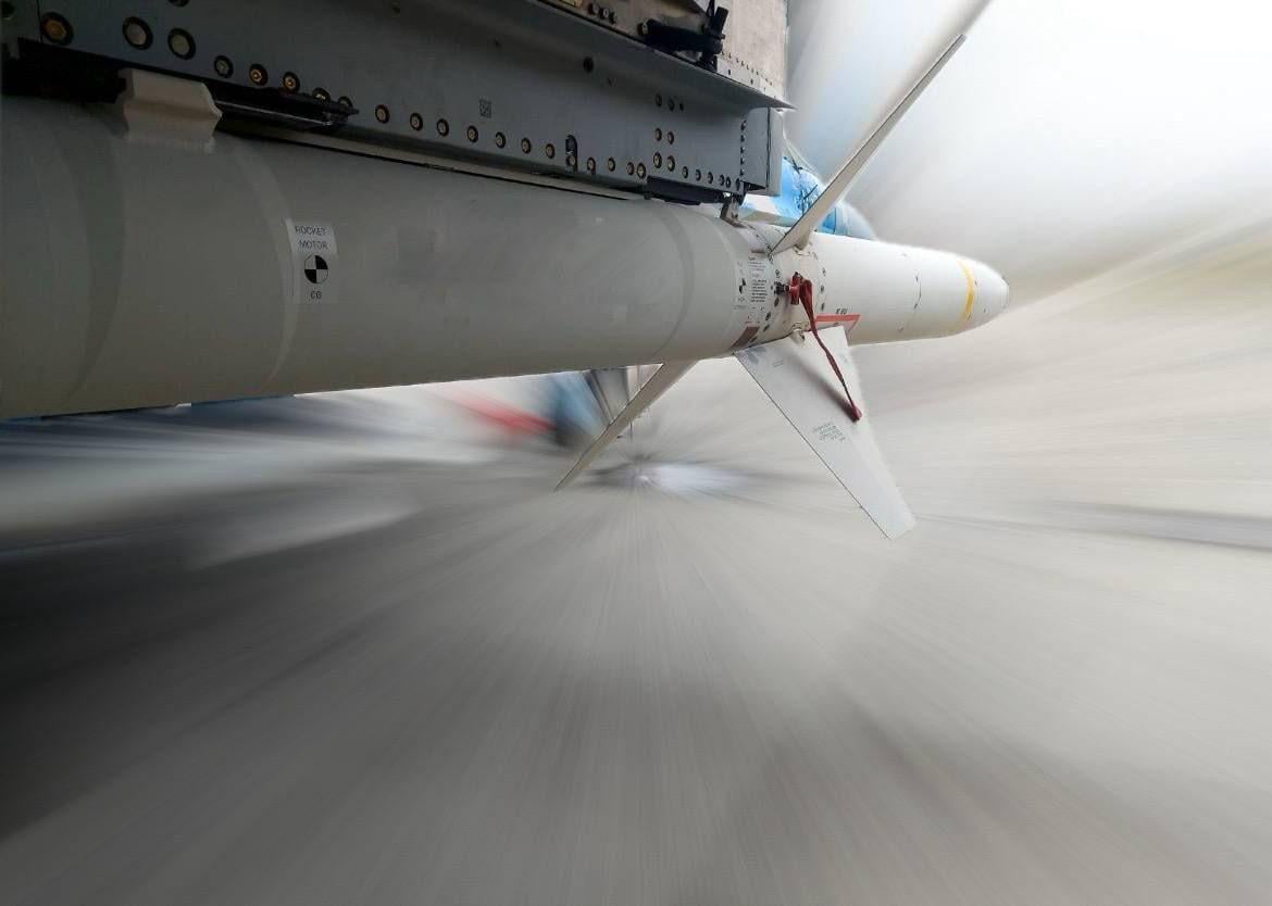 U.S.-supplied AGM-88 HARM anti-radar missile, under the wing of a Sukhoi Su-27 'Flanker' multirole fighter jet, from the Ukrainian Air Force - ready for a 'SEAD' mission.