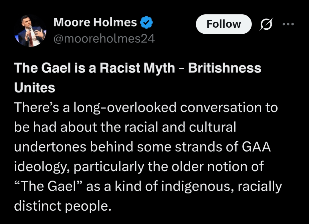 Bryson-lite Twitterer says Gaels a "racist myth"