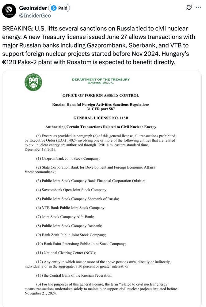 Trump just cleared Russian banks to finance foreign civil nuclear programmes