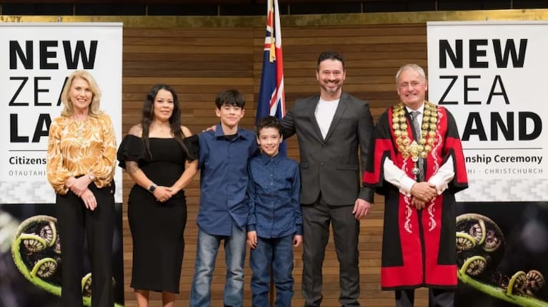 Max Siqueira (second from right), during his New Zealand citizenship ceremony - he has now moved to Australia.