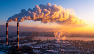2 chimneys and smoke.