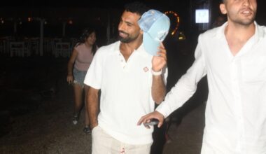 Famous footballer Mohamed Salah (L) was photographed by journalists as he left a seafood restaurant in Bodrum, Mugla, Türkiye, June 26, 2025. (Photo via Haberturk)