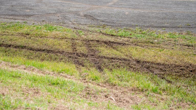 Motorbikes have dug up grass and gravel paths at the reserve on Tom Muir Drive in Gate Pā