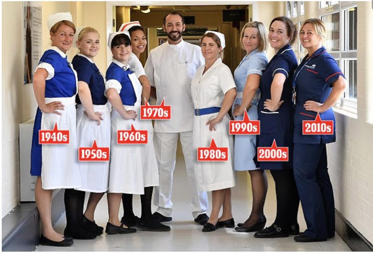 NHS uniforms over the years. Which is your earliest memory?