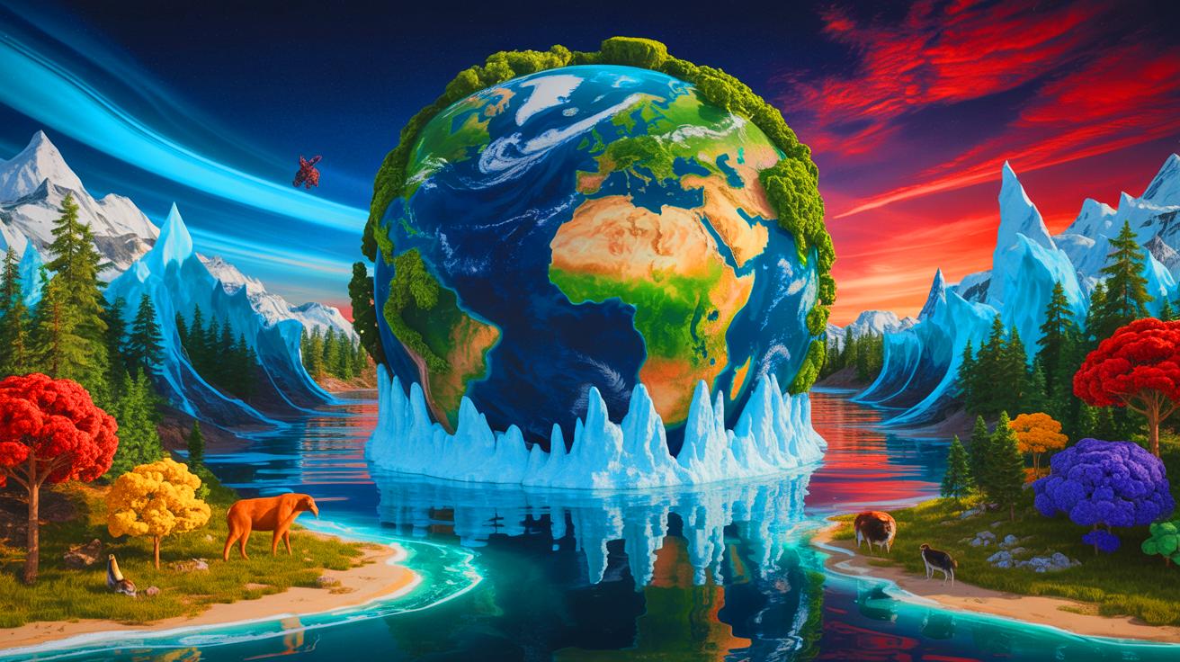 Illustration of Earth's vital signs weakening due to climate change, generated by artificial intelligence.