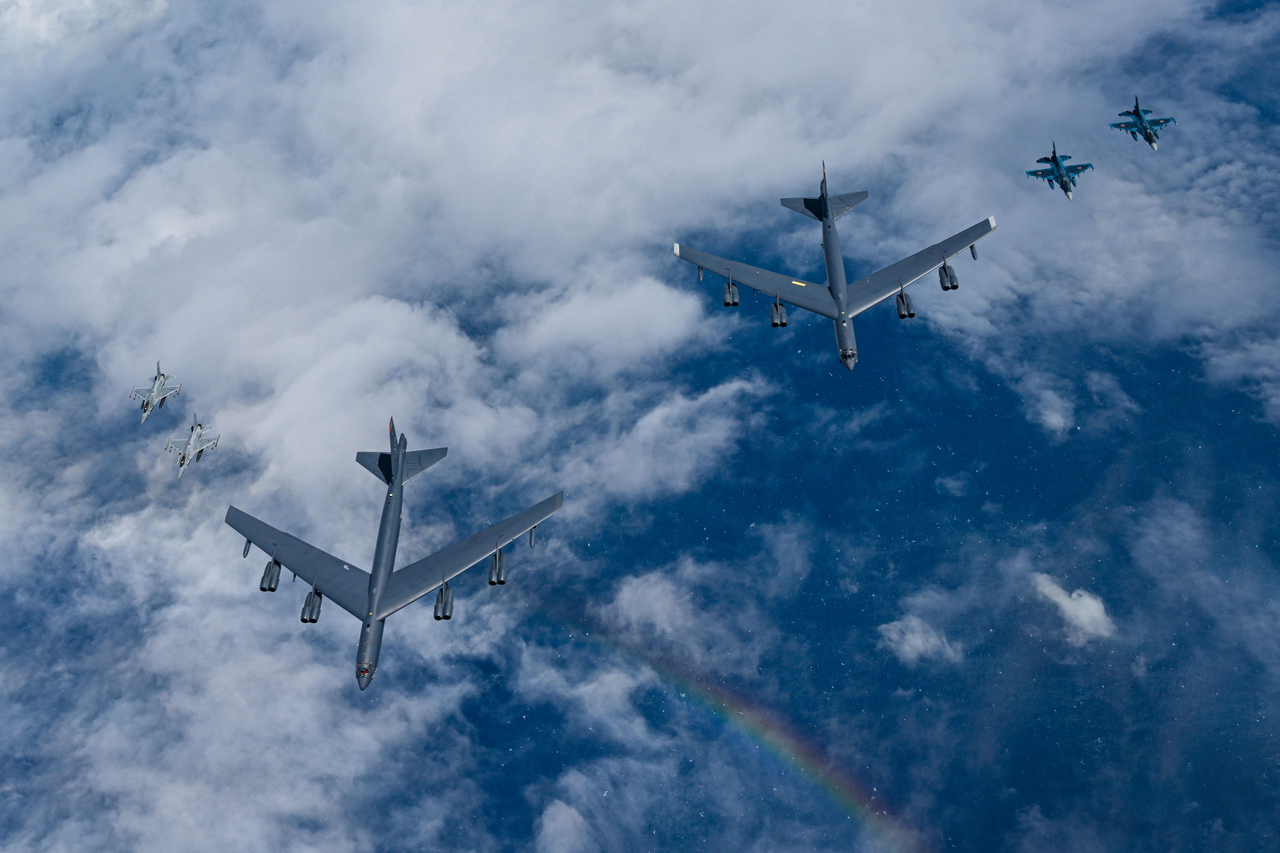 This photo provided by the South Korean defense ministry on July 11, 2025, shows fighter jets during combined air drills involving South Korea, Japan and the United States over waters off the southern South Korean island of Jeju. (Yonhap)