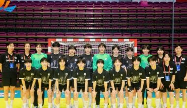 Photo by South Korean players who won 2 consecutive Asian Women's Youth Championship Qualifiers, Photo courtesy of Asian Handball Federation =