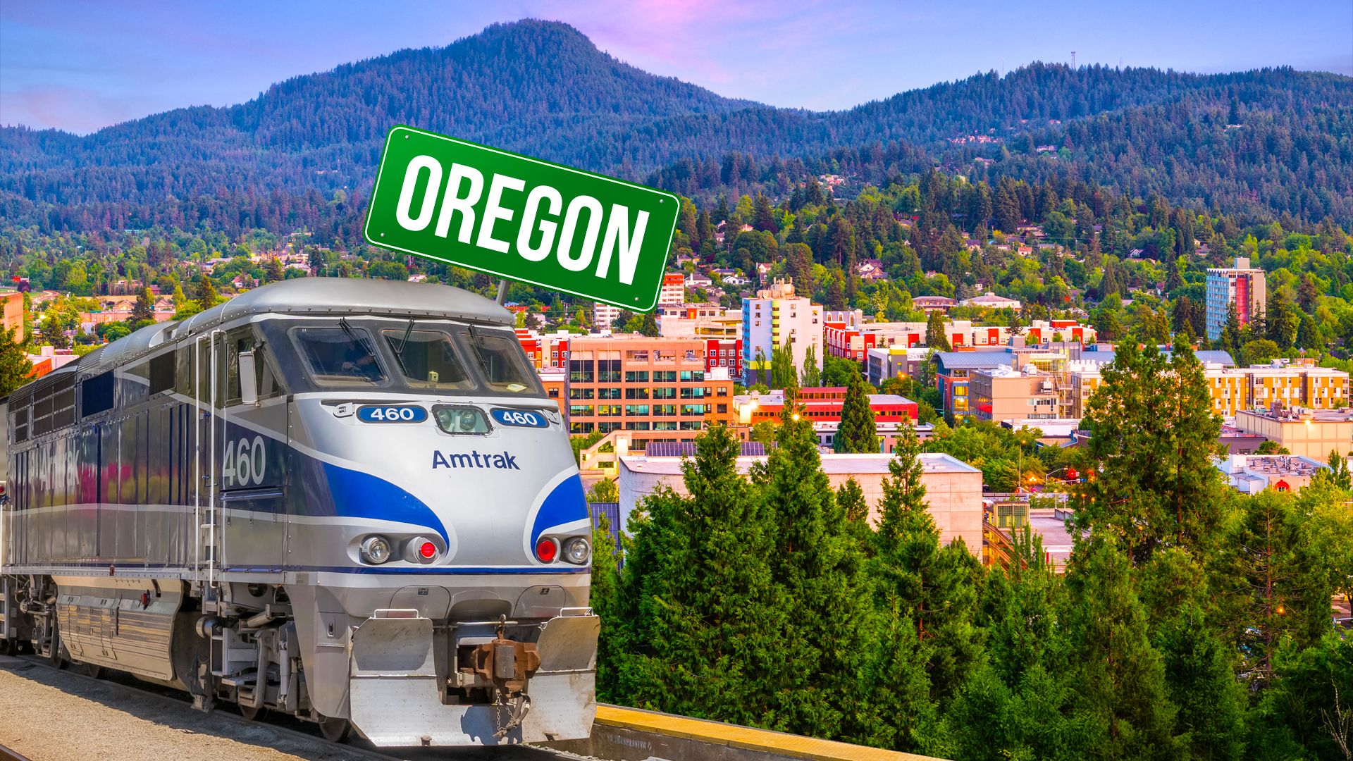 An Amtrak train in Eugene, Oregon, OR, USA