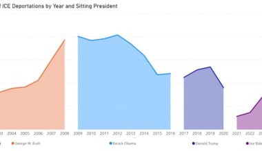 [OC] Number of ICE Deportations by Year and Sitting President