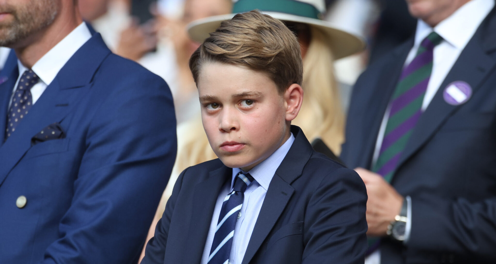 Prince George wears a suit and tie to Wimbledon on July 13 with father Prince William and sister Princess Charlotte