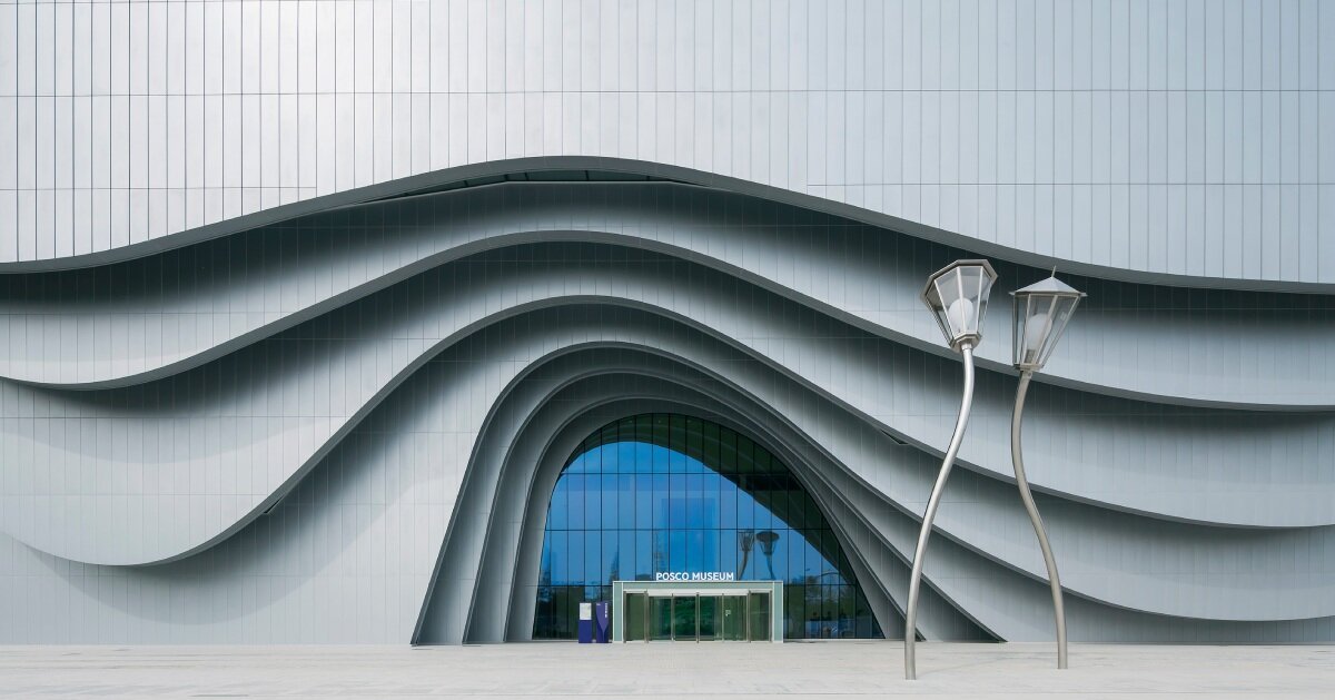 sinuous steel ribs flow at unsangdong architects' museum in korea