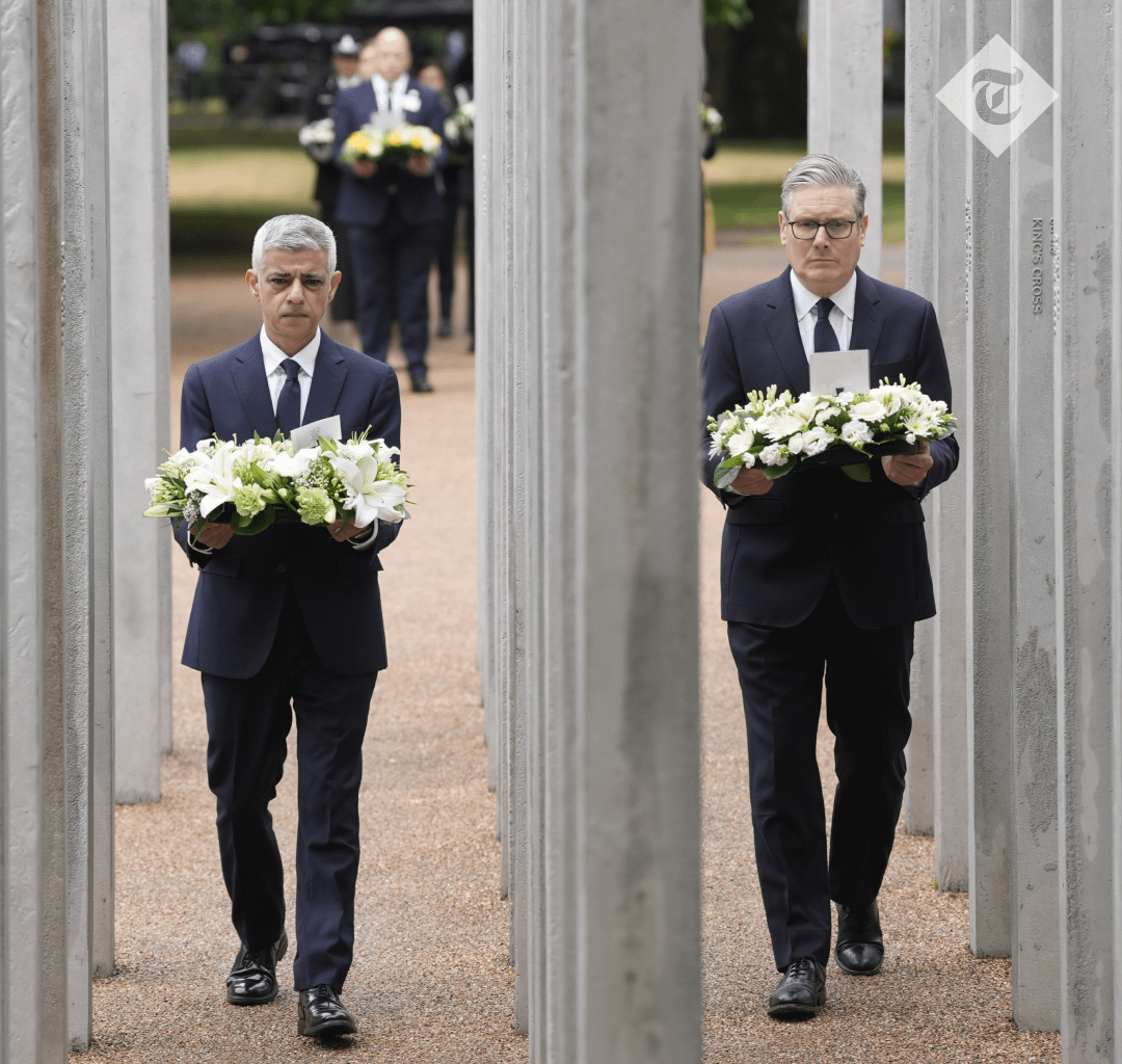 Sadiq Khan and Keir Starmer lay wreaths at the 7/7 Memorial in Hyde Park to mark 20 years since the terrorist attacks in London that killed 52 people