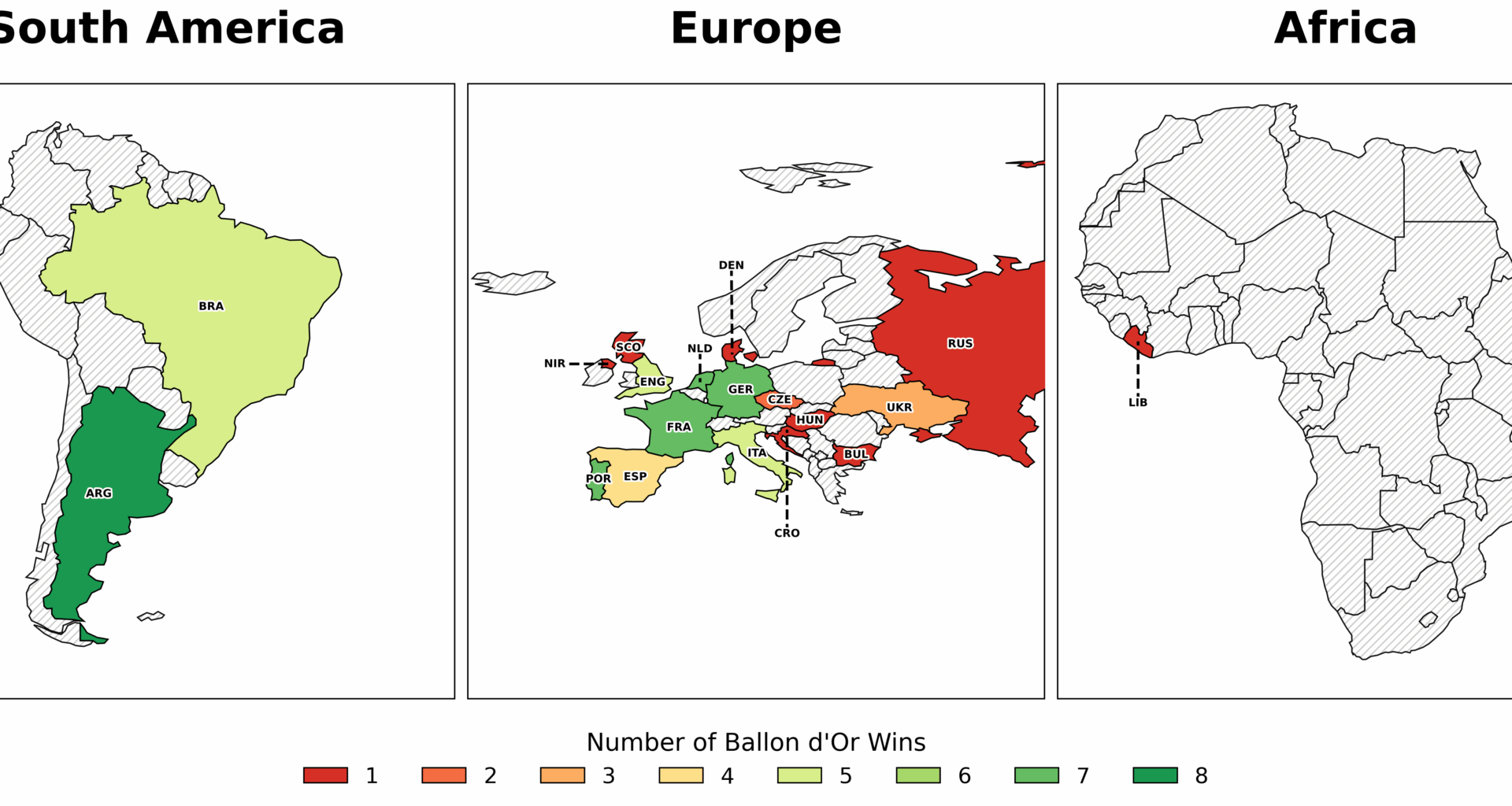 [OC] Ballon d'Or Wins by Nationality