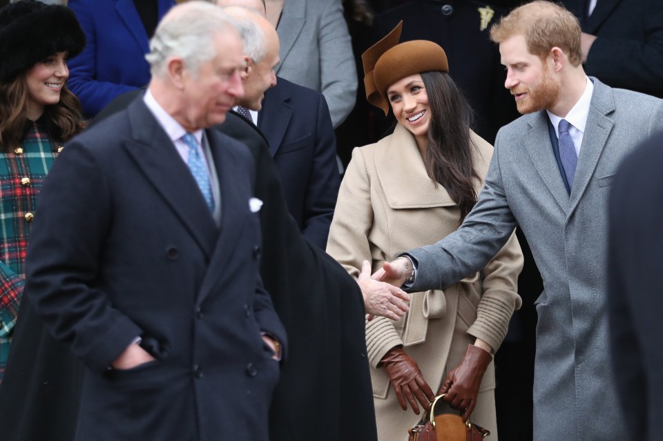 Prince Charles, Prince Harry, Meghan Markle, and Catherine, Duchess of Cambridge, attending a Christmas Day church service.