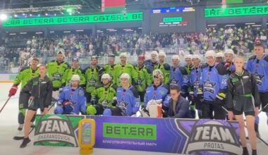 Aliaksei Protas and Ilya Protas participate in 3-on-3 charity game with several current and former Belarusian NHL players