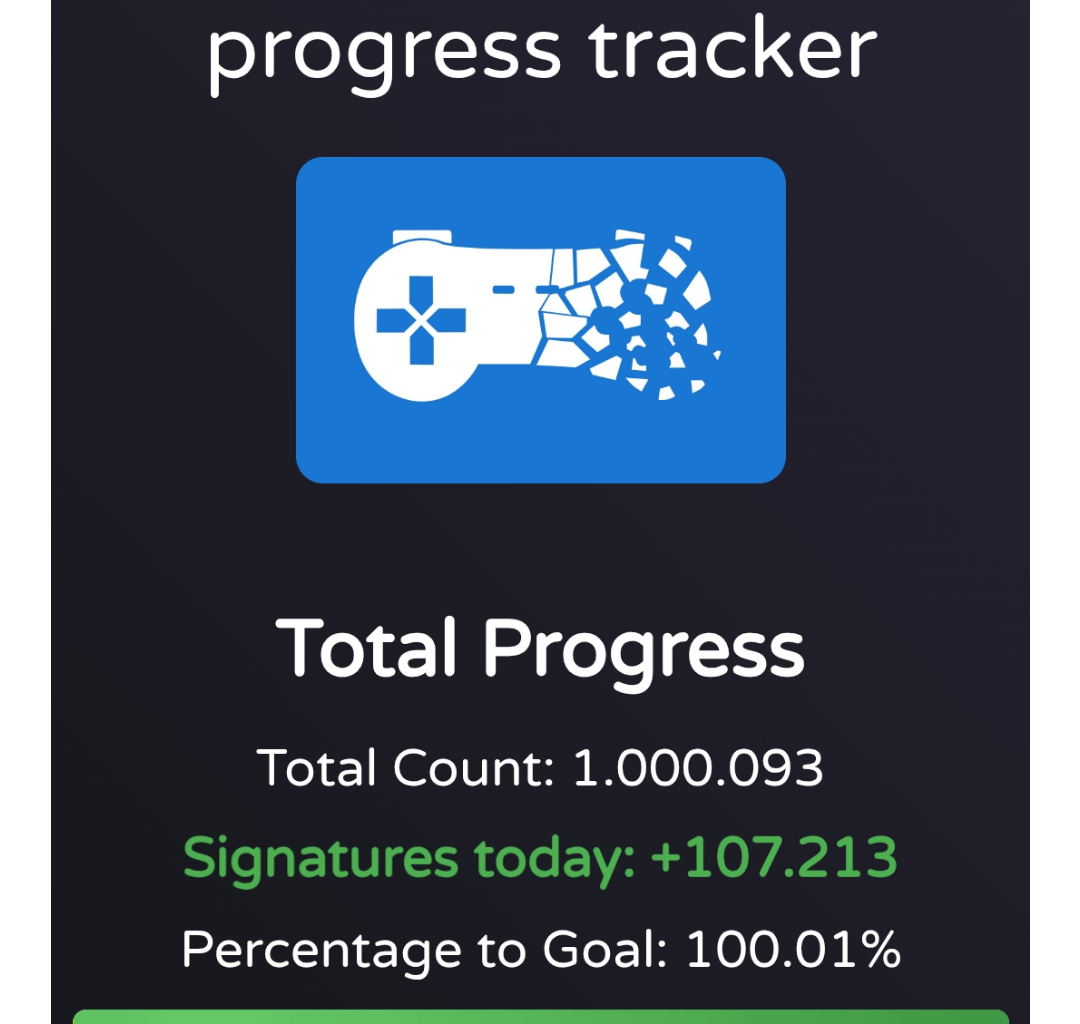 Stop killing games just reached its goal of 1 milioni signatures 🔥🔥🔥