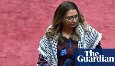 Mehreen Faruqi sanctioned for Gaza sign protest as Greens senator accused of ‘street theatre’